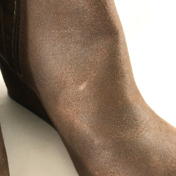 Sugar Womens Ankle Boots Booties Wedge Heel Faux Suede Zipper Buckle Brown 8.5 - Picture 3 of 9